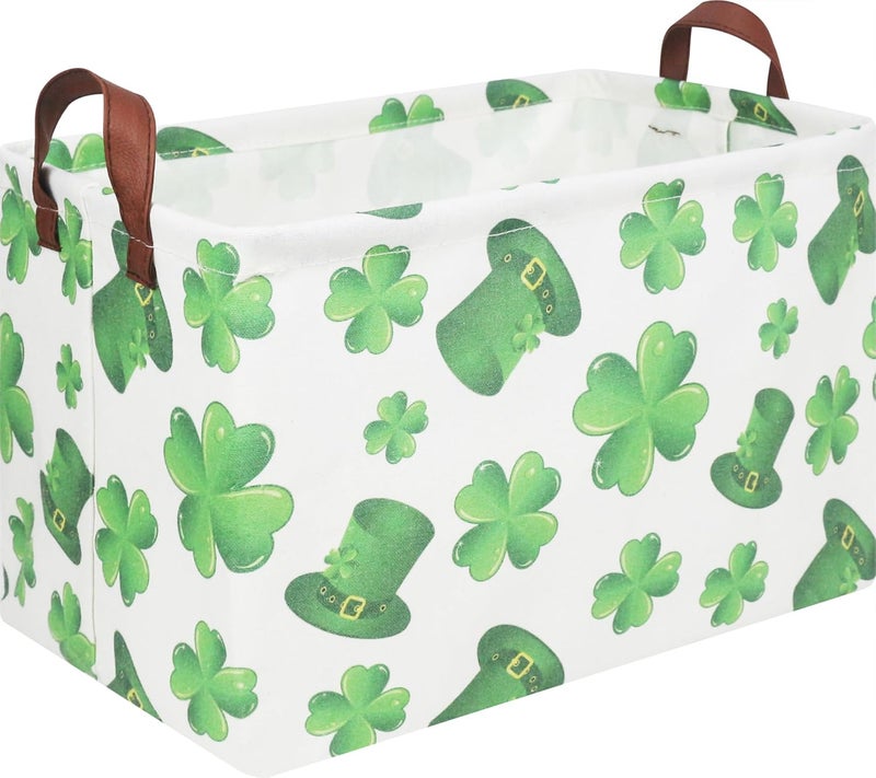 NTAOHAMPER Rectangular Four Leaf Clover Lucky Gift Basket,St. Patrick's Day Toys Storage Bin for Kids,Baby Room Decor(Clover) - Image 1
